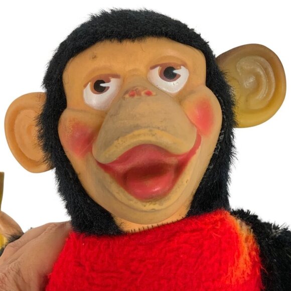 Vintage Rubber Face Monkey Plush Doll With Banana Red Top Sneakers 14 inch - Picture 4 of 8